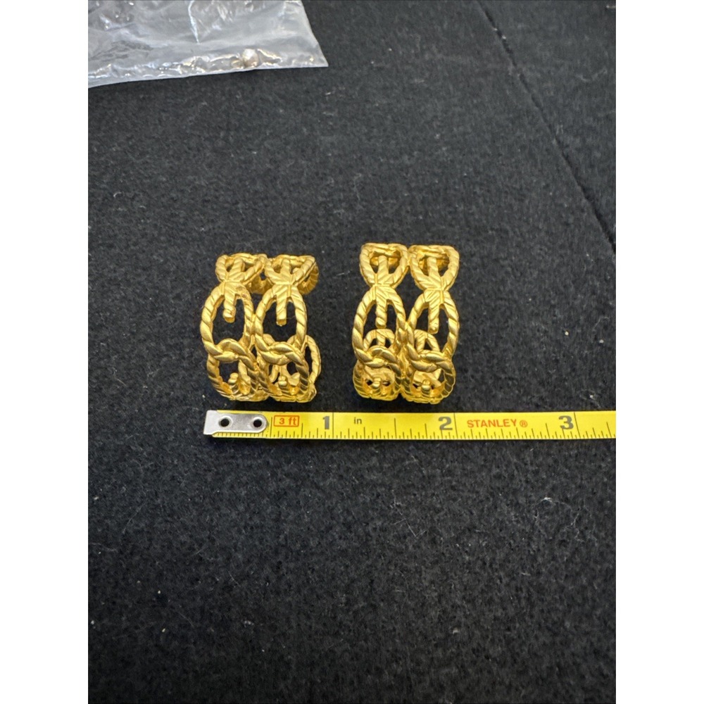 vintage Givenchy openwork hoop earrings Gold Tone Pierced Statement 1980's EUC - Picture 2 of 10